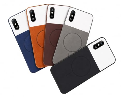 Image of Bintage Mac Safe Design Hard Slim Back Case | Soft Border Camera Protect | Dual PU Leather Finish Back Cover Compatible for MI REDMI 9i Sport - White & Black