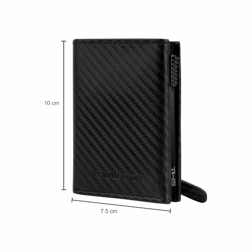 Image of The Wallet Store Defender RFID Protected Wallet | Pop-up Card Holder | Scan Proof Wallets for Men | Aluminium Case | Up to 8 Cards | Credit & Debit Card Holder (Carbon Fibre Edition)