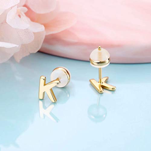 Sterling Silver Stud Earrings For Girls Women, 925 Sterling Silver Gold Stud Earrings Letter K Initial Hypoallergenic Earrings For Women Girls Jewelry Earrings, Mother's Day Valentines Gifts #TOP5