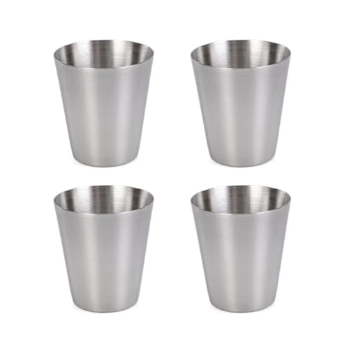 Montesy Pack of 4 Stainless Steel Shot Glasses Stackable Cups for Camping and Outdoor Activities Drinkware with PU Leather Case