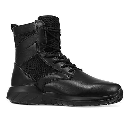 Soulsfeng High Top Sneakers For Men 8.5 Lightweight Combat Boots Lace Up Leather Military Tactical Boots All Black Outdoor Sports Shoes Women 10 #TOP7