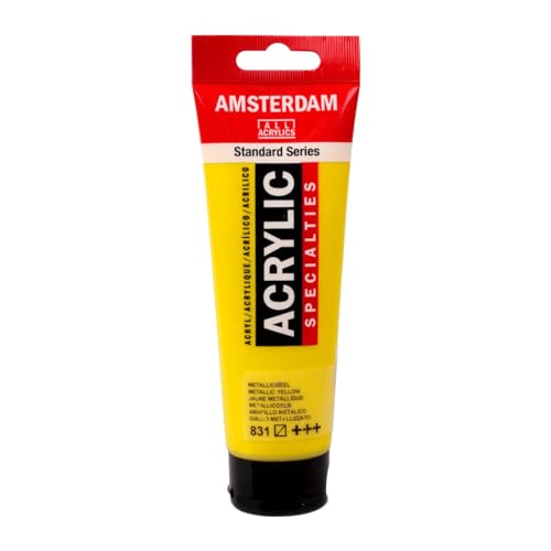 Amsterdam Standard Series Acrylic Paint Metallic Yellow 831 - Semi-Transparent, Lightfast, 120ml, Medium Viscosity with Satin Finish, Durable & Waterproof, Ideal for Various Surfaces
