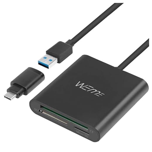 WEme Aluminum USB 3.0 CF SD TF Micro SD Card Reader with Type C Adapter Converter for USB C Device New MacBook, ChromeBook Pixel, iMac, MacBook Pro Air, Mac Mini, Microsoft Surface Pro, Lenovo Yoga PC
