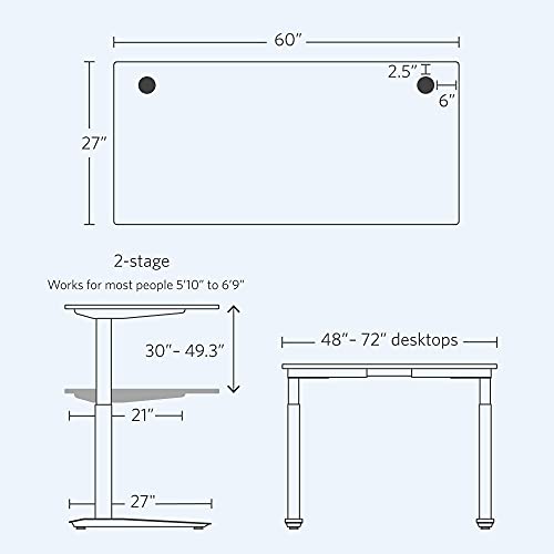 Image of Fully Jarvis Standing Desk 60 inch x 27 inch Natural Bamboo Top - Electric Adjustable Desk Height from 30 inch to 49 inch with Memory Preset Controller (Rectangle, White Frame)