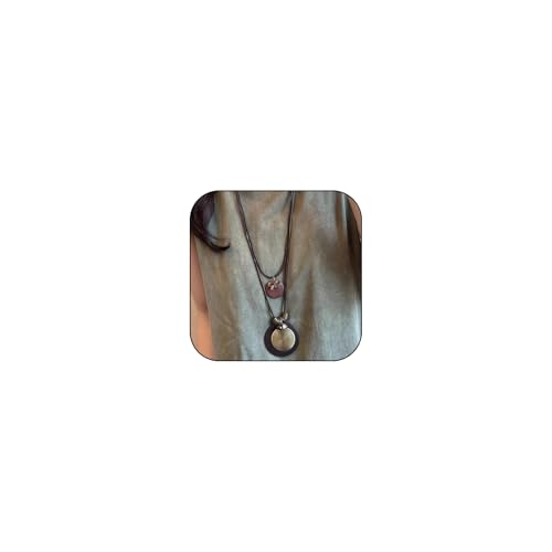 Vintage Long Boho Necklaces for Women Stacking Leather Cord Wooden Disc Pendant Necklaces Adjustable Trendy Necklace Jewelry