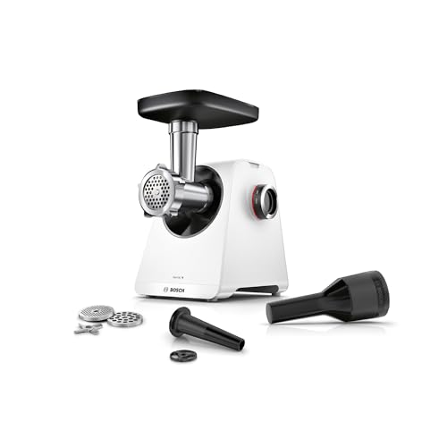 Bosch - Picador de carne, MultiPower, Serie 4, 1900 W, Molinillo, Accesorio para salchichas, Blanco, MFWS420W