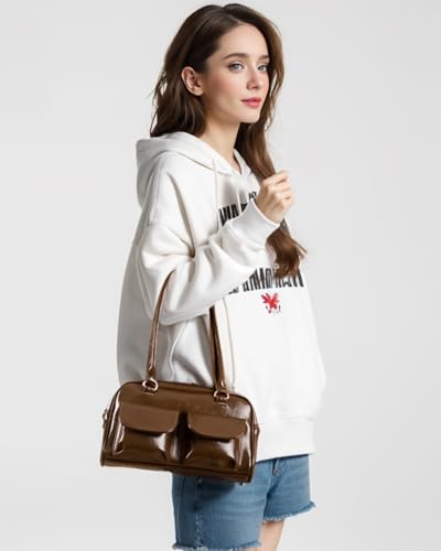 Image of Y2K Shoulder Purses for Women Trendy - PU Leather Retro Boston Handbag, Lightweight and Versatile for Work and Travel
