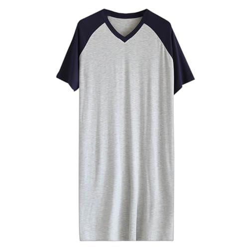 Mens Nightgown V Neck Short Sleeve Soft Lounge Sleep Henley Shirt Pajama Nightshirt Comfy Nightwear