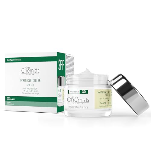 skinChemists SPF 30 Wrinkle Killer Crème Hydratante de Jour Protection Solaire avec Acide Hyaluronique et Antioxydants | Protection UV