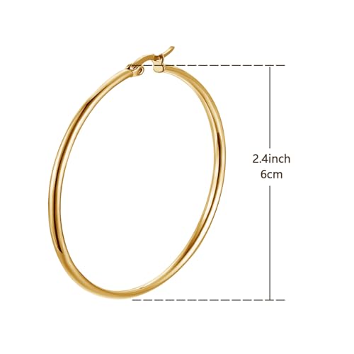 Nayubo gold hoop earrings for women large gold earrings hypoallergenic lightweight large hoop earrings stainless steel thin minimalist rounded hoop earrings for women, Stainless Steel, No Gemstone