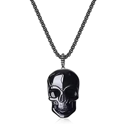 COAI Collar de Acero Inoxidable con Colgante Calavera de Obsdiana Negra Piedra Natural para Hombre | Ya disponible en tu tienda friki favorita! En mundofriki.es!