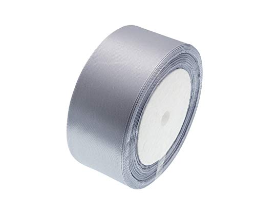 Image of ATRBB 25 Yards 1-1 /2 inch Silver Gray Satin Ribbon for Gift Wrapping | Wedding, Bows, Colorfast Polyester Fabric Thick Ribbon for Bouquets Party Decor Crafts Handmade Flower DIY