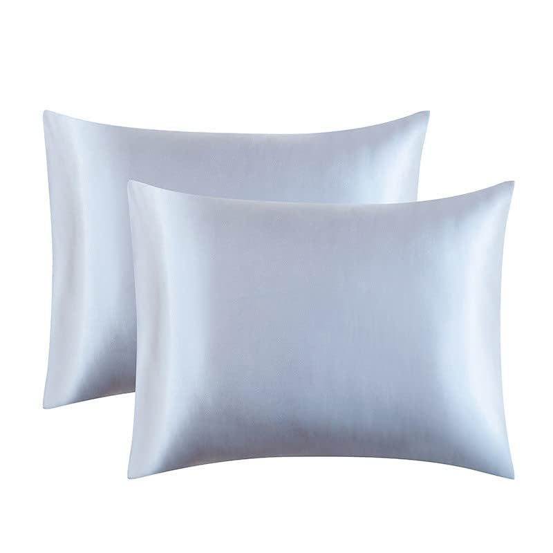 Image of JUWENIN,Silky Satin Pillowcases, Soft and Luxury, Pack of 2, Hidden Zipper (Queen, Silver)