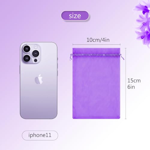 Image of FUNFERY 100PCS Purple Organza Gift Bags 4x6in,Drawstring Pouch for Jewelry