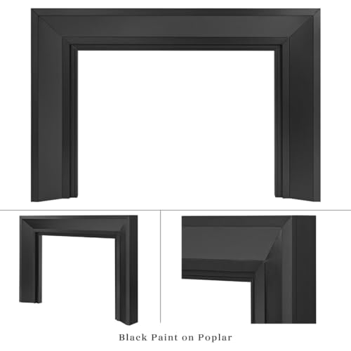Image of Modern Ember Everly Wood Fireplace Mantel Surround Kit in Black | 48 inch x 42 inch Opening | 72 inch x 54 inch Overall | Modern Picture Frame Design | Includes Poplar Wooden Mantel Surround & Shelf