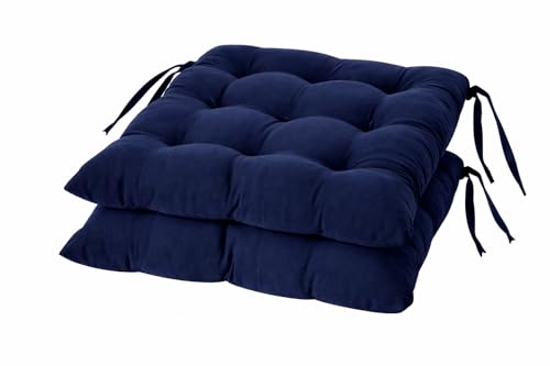 Image of Wakewell Chair Pad Pack of 2 | Chair Seat Cushion | Back and Hip Support Cushion for Car, Office, Indoor /Outdoor, Dining Living Room, Kitchen - Navy Blue - 16x16 Inch