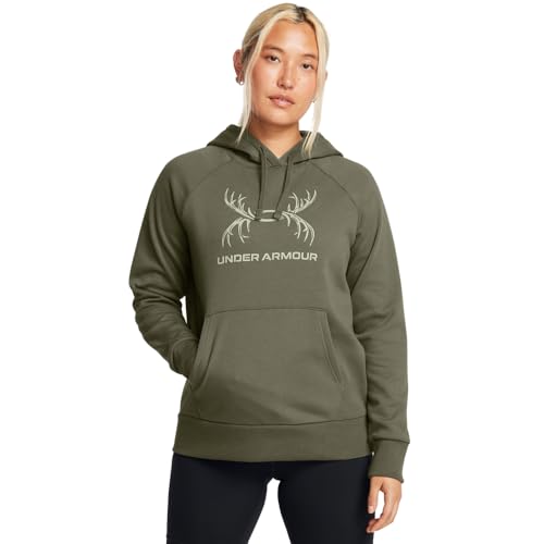 Under Armour Women's Rival Fleece Antler Wordmark Hoodie | Ultra-Soft, Cozy Pullover with Kangaroo Pocket | Cotton Blend for Warmth & Comfort