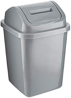 ZOOM Plastic Swing Top Bin 5L Waste Paper Rubbish Trash Can Square Small Swing Top Desktop Kitchen Bathroom Garbage Dustbin, 5 Litre (White)