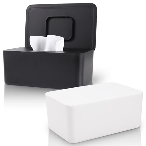 Image of 2 Pack LEQXGO Baby Wipes Dispenser, Wipes Dispenser Baby Wipes Case, Baby Wipe Holder for Fresh Wipes, Non-Slip Wipes Case, Wipe Container with Sealing Design Lid (Black and White)