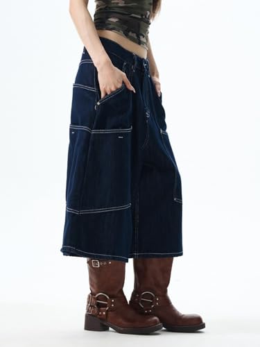 CUTEGAL Cargo Jorts Baggy Cropped Jeans Y2k Capri Pants Grunge Fashion Casual Wide Leg Streetwear Men Unisex (Blue,L)3