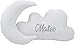 Cojines Decorativos Cuna Grabados con Nombre - Cojines Infantiles Personalizados con Forma de Luna y Nube - Conjunto Cojines Decorativos para bebé Bordados con el Nombre - Plumeti - Blanco - Nenel