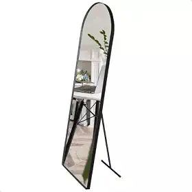 Espelho Decorativo Vitral com Suporte de Chão Estilo Moderno para Sala Quarto ou Hall – 150x50cm (Preto)