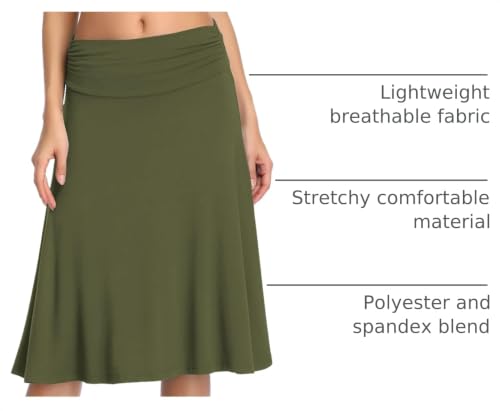 Image of Urban CoCo Women's Ruched High Waist Knee Length Jersey A-Line Stretchy Flared Casual Skirt