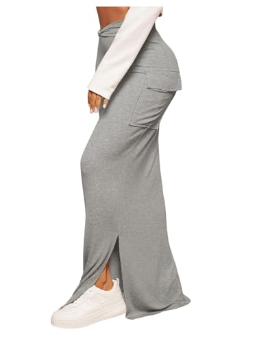 SOLY HUX Women's High Waisted Pocket Side Split Hem Bodycon Pencil Skirt Long Maxi Skirts3