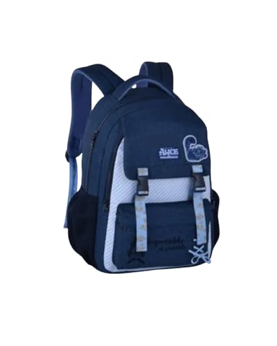 Mochila Juvenil Inspirada em Alice no País das Maravilhas, Azul Marinho com Detalhes em Azul Claro