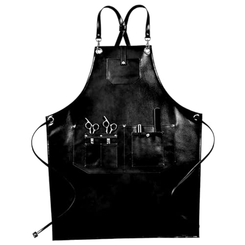 Tablier de coiffeur réglable en cuir PU imperméable pour femme et homme