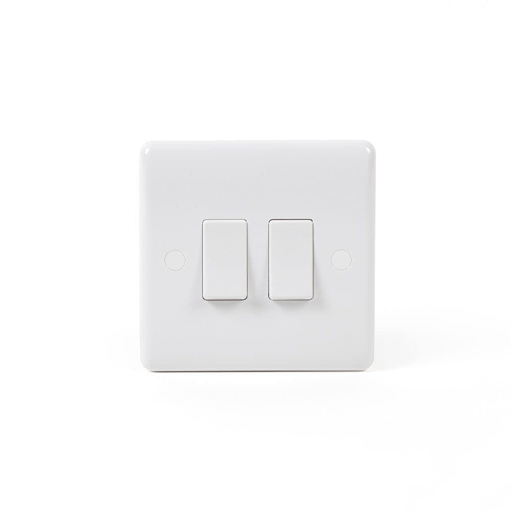 White Plastic 2 Gang Intermediate Light Rocker Switch Curved Edge ...