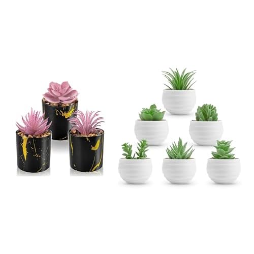 Der Rose Bundle of 3 Packs Fake Plants and 6 Packs Small Realistic Succulents Plants Artificial for Home Room Decor Indoor