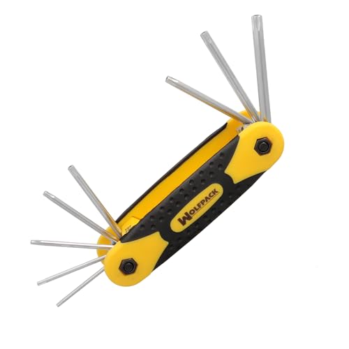 WOLFPACK LINEA PROFESIONAL Juego Llaves Torx Plegable 8 Piezas Inviolable, Llave Torx Hexagonal, Llave Estrella, Llave Allen Estrella
