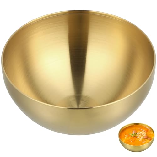 BEBEMOKO Ensaladera de Acero Inoxidable Dorado 20 CM Tazón Multifunción para Servir Ensaladas y Fideos Recipiente Práctico para Uso Diario en Cocina y Comedor