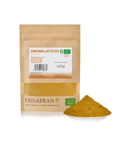 FRISAFRAN | Cúrcuma latte en polvo 100g | Cúrcuma Latte Ecológica en Polvo | Mezcla para Leche Dorada | leche dorada curcuma Orgánica | Superalimento Orgánico | te de curcuma | curcuma antioxidante