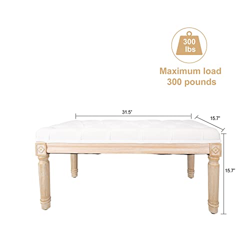 Image of Virabit Foyer Bench for Entryway,Bed Benches for Bedrooms Queen Size,Shoe Bench with Padded Seat & Rubber Wood Legs,French Upholstered Bench for Entryway /Bedroom /Dining Room /Living Room(White)