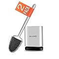 Sellemer Toilet Brush and Holder Set for Bathroom, Flexible Toilet Bowl Brush Head with Silicone Bristles, Compact Size for Storage and Organization, Ventilation Slots Base (2 Pack, Silver)