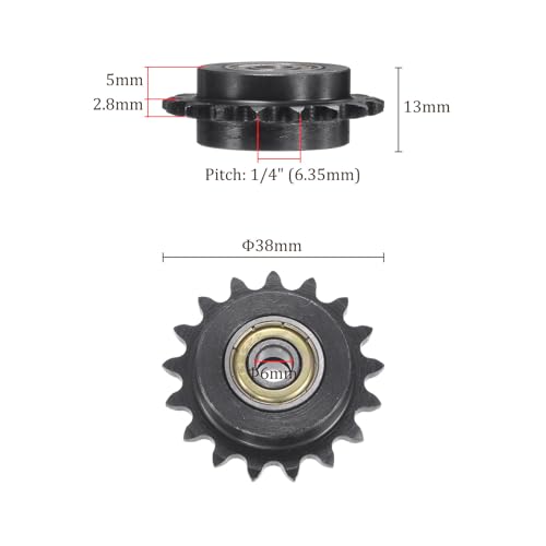 Kozelo Leerlaufritzel - [17 Zähne x 6mm ID] Kohlenstoffstahl mit Einzel-Lager für Fräs- und Bohrmaschinen ISO 04C Verwendung | 1/4 Zoll Steigung, #25 Kette