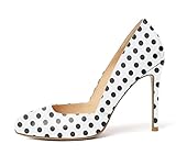 YODEKS Women's High Heel Pumps, Round Toe Slip on, D'Orsay for Work Daily Life Party Casual Dress Shoes US Size 9 Black Polkadot