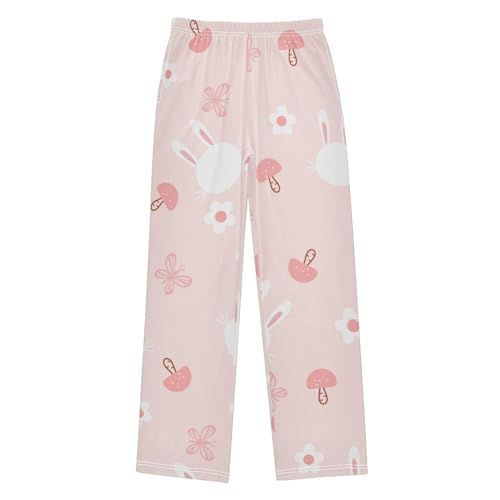 Bunny on Pink Boys Pants Boys Athletic Pants Long Pant for Boywith Pockets Wide-Leg Size 6-14Y
