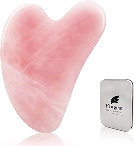 Gua Sha Rose Quartz Massage Tool, Facial Tool for Scraping and SPA Acupuncture Therapy, Heart Shape Rose Quartz Trigger Point Treatment on Face (Rose Quartz)