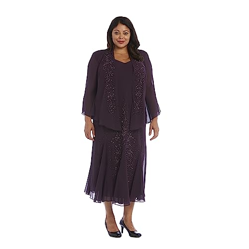 Image of R&M Richards Women's Beaded Pebble Georgette Evening Suit- Mother of The Bride, Cocktail Attire, Wedding Guest
