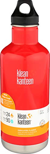 Klean Kanteen Classic Stainless Steel Double Wall Insulated Water Bottle with Loop Cap, 32-Ounce, Mineral Red