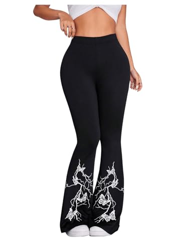 Milumia Girl's Butterfly Print High Waisted Flared Long Pants Yoga Dance Leggings