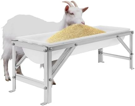 Heavy Duty 39" Livestock Feed Trough with Stand - 9.25 Gallon Feeder for Goats, Sheep, Deer & Pigs - Durable, Weather-Resistant Feeding Tool (White)
