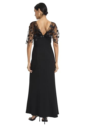 Maggy London Women's Empire Waist V-Back Formal Gown-Sheer Floral Applique Overlay-Evening Maxi Dress3