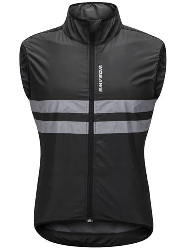 WOSAWE Men's High Visibility Cycling Wind Vest Sleeveless Reflective Bicycle Gilet, XL