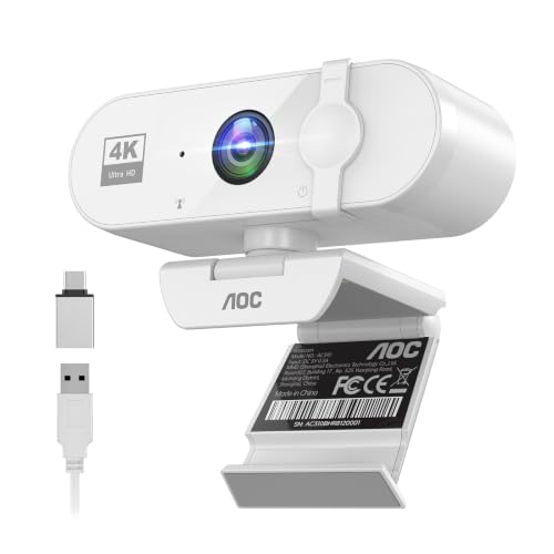 Image of AOC 4K Webcam for PC, Streaming Camera with Noise-Canceling Mic, White
