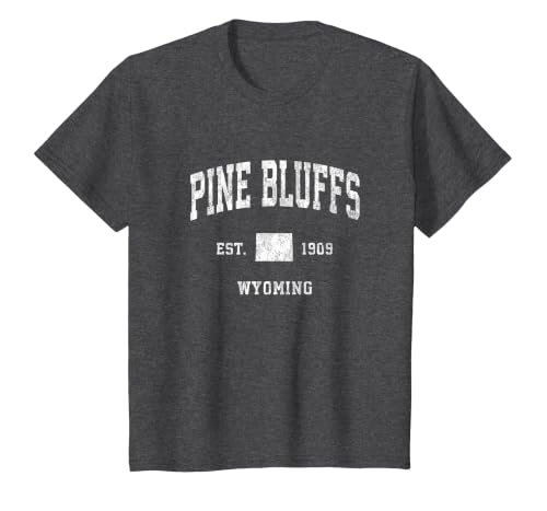 Pine Bluffs Wyoming WY Vintage Athletic Sports Design T-Shirt, Youth, Dark Heather Grey, Medium