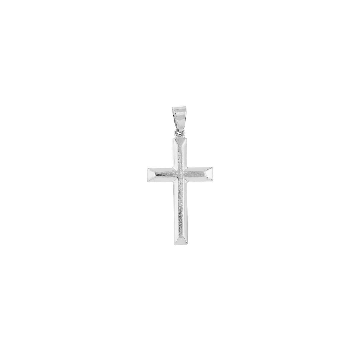 14K Real Gold Cross Pendant For Men - Classic Beveled Edge Crucifix Charm For Gold Necklace Chain - 14K White Gold Yellow Gold Authentic Religious Catholic Jewelry For Women